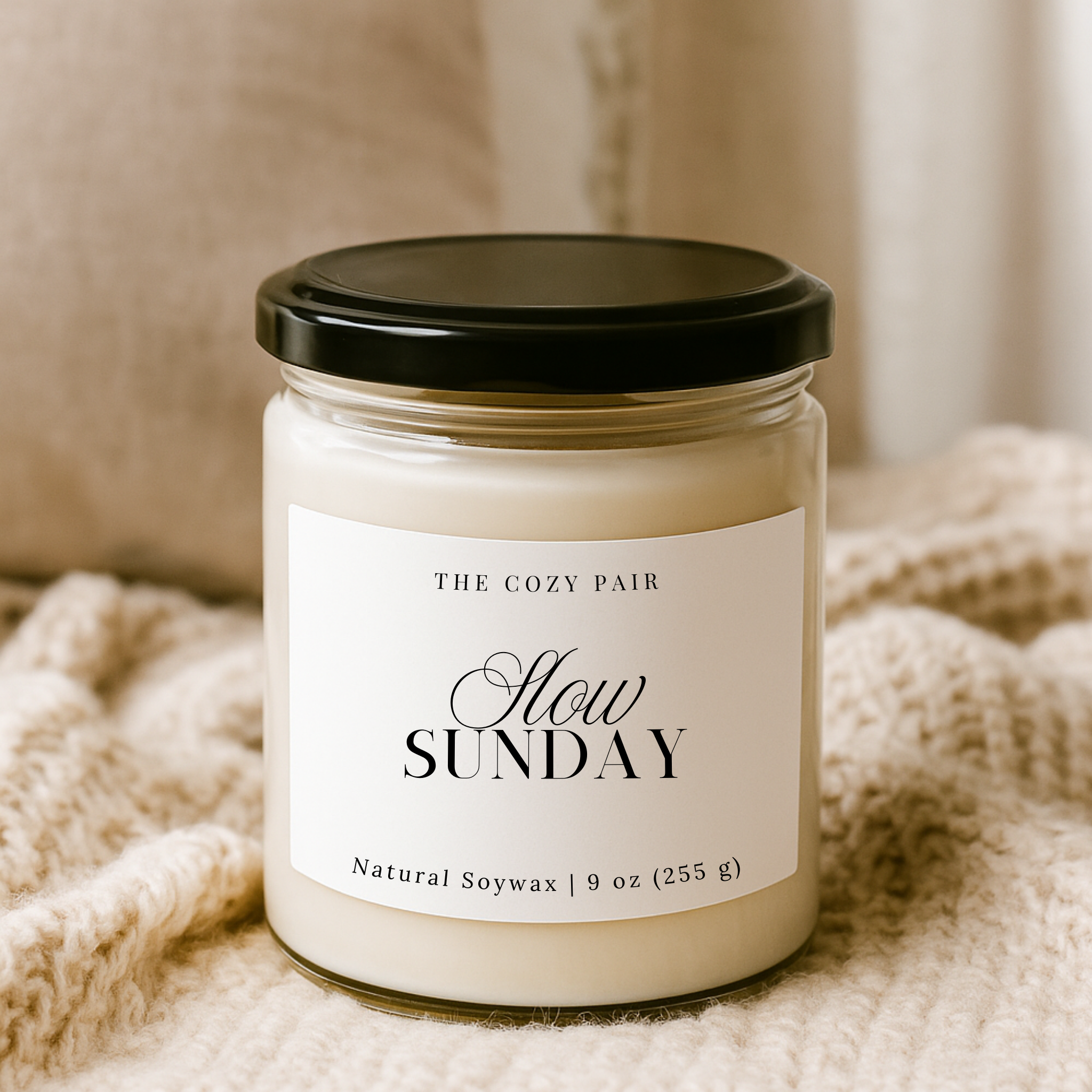 "Slow Sunday" Scented 100% Natural Soy Wax Candle, 9 oz