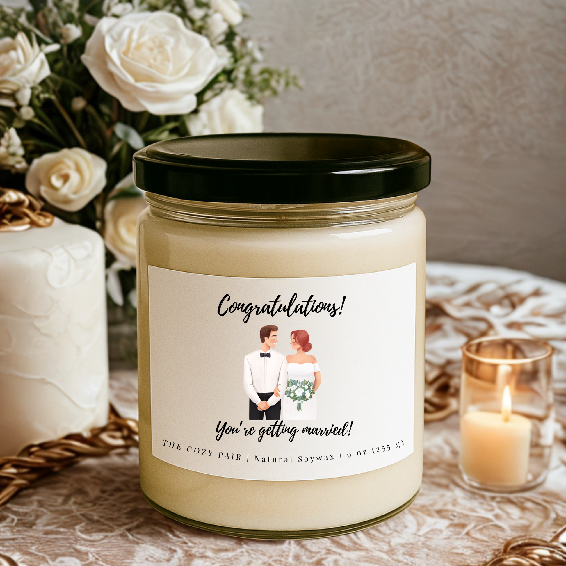 Congratulations! You’re Getting Married! Engagement Gift Scented 100% Natural Soy Wax Candle, 9 oz