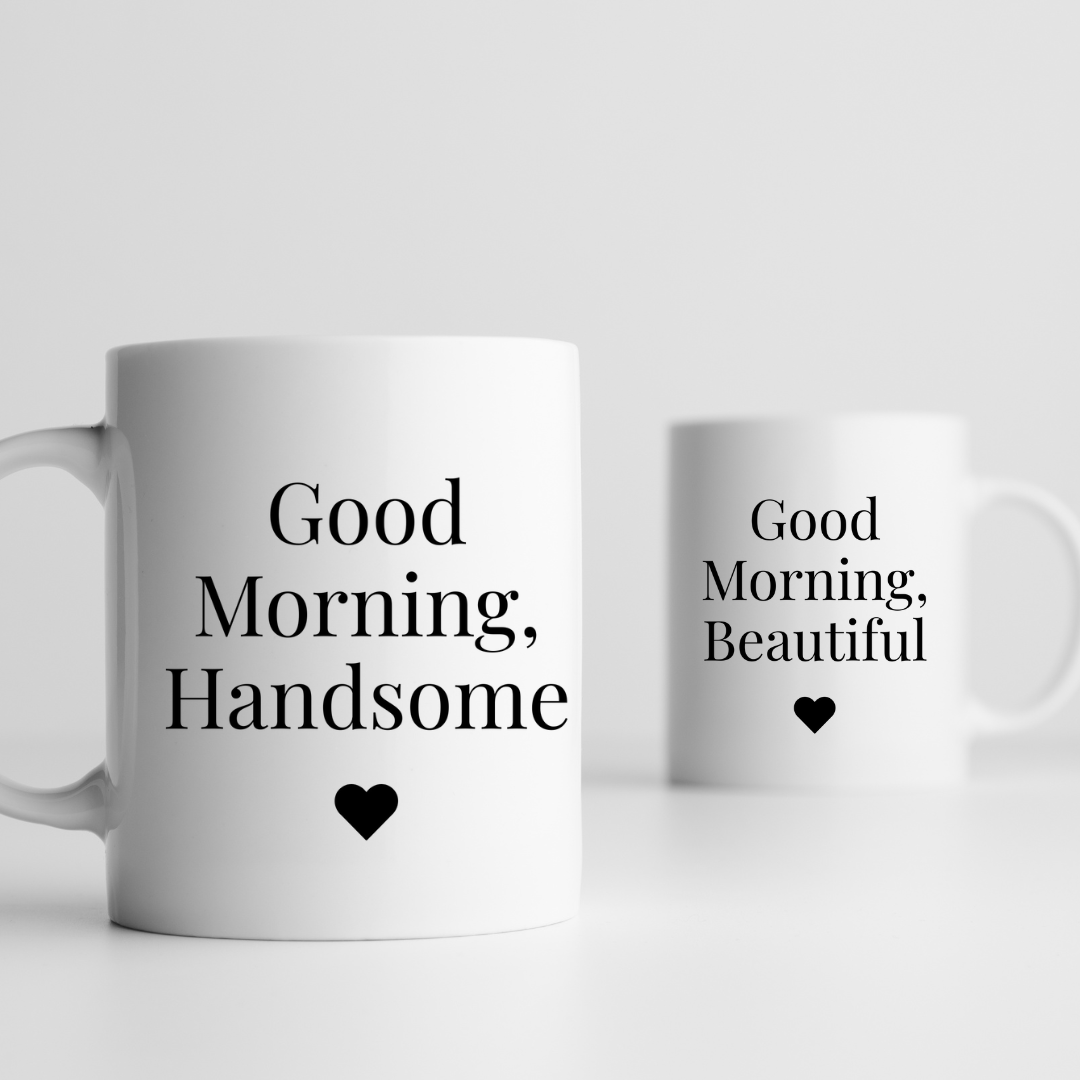 "Morning With You" White Glossy Couple 11 oz Mug Set