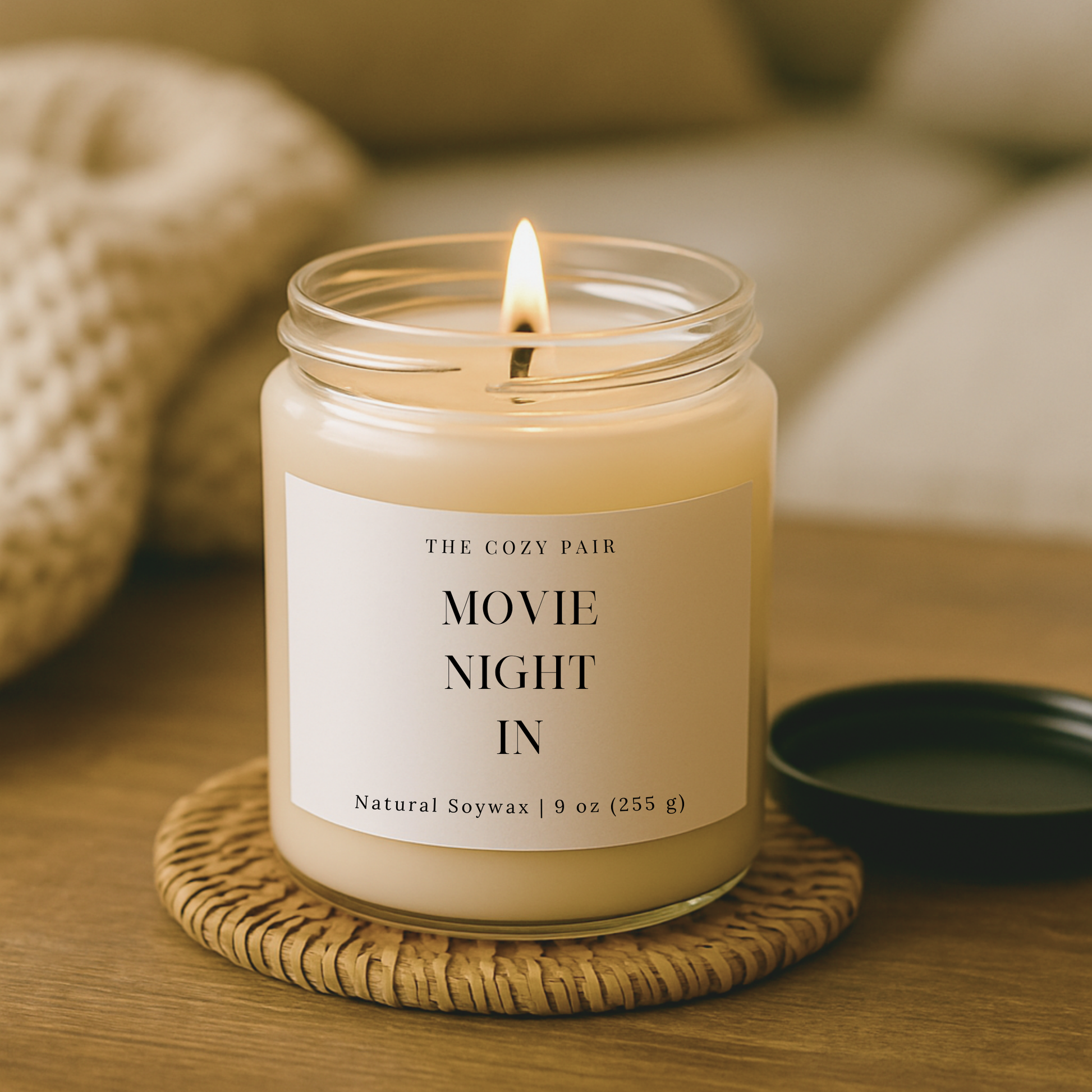 "Movie Night In" Scented 100% Natural Soy Wax Candle, 9 oz