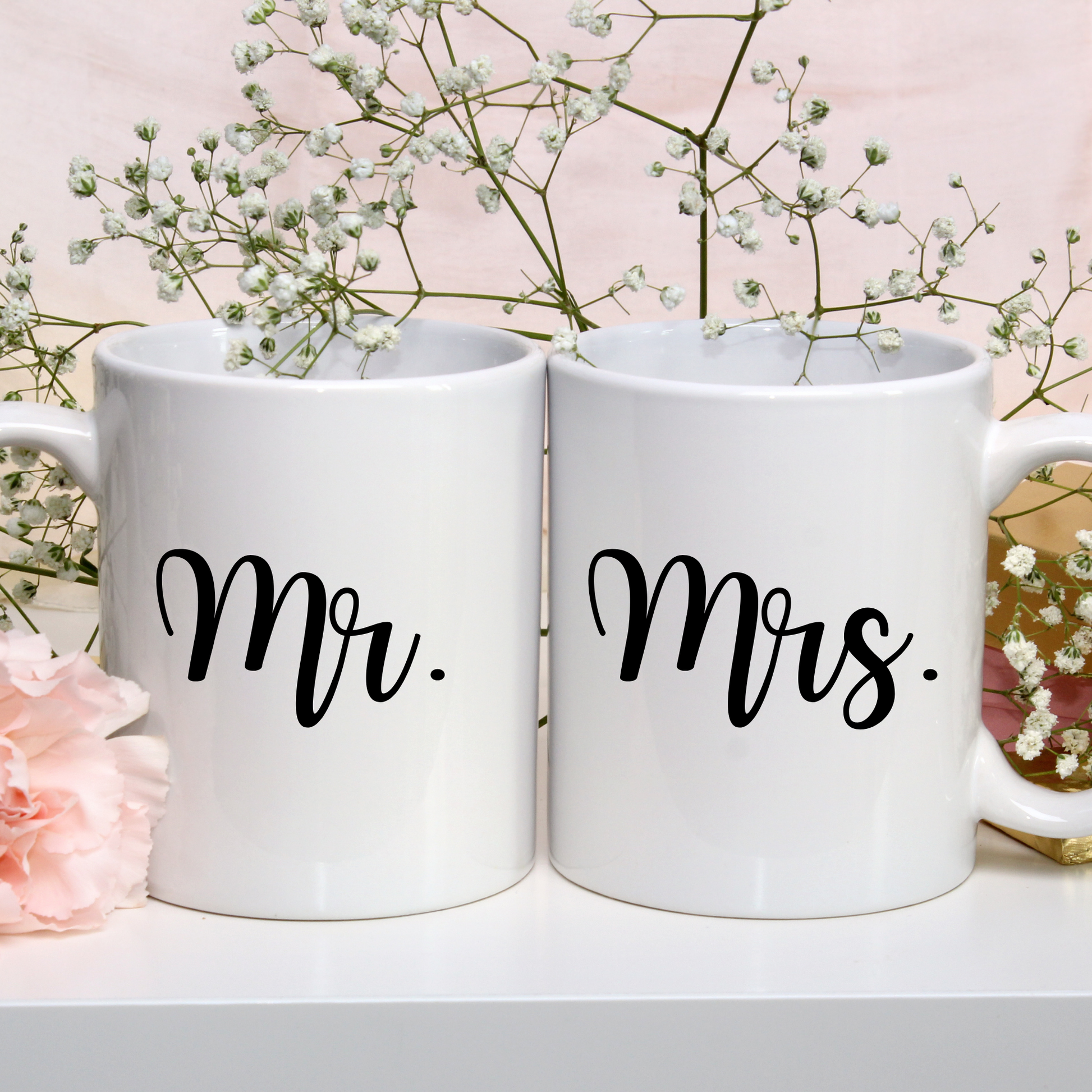 "Mr. and Mrs." White Glossy Couple 11 oz Mug Set