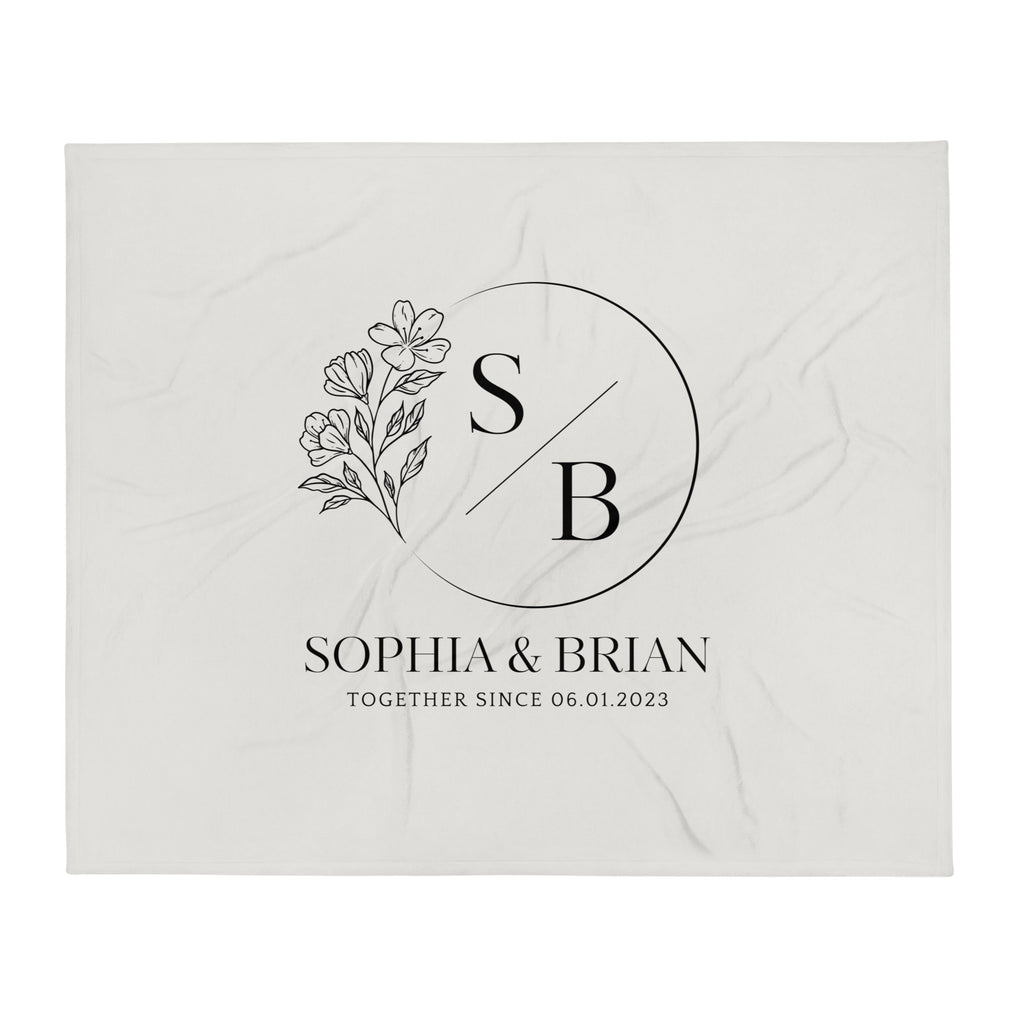 Personalized Couple Names Wedding Anniversary Gift Flowers Throw Blanket, 50" x 60"