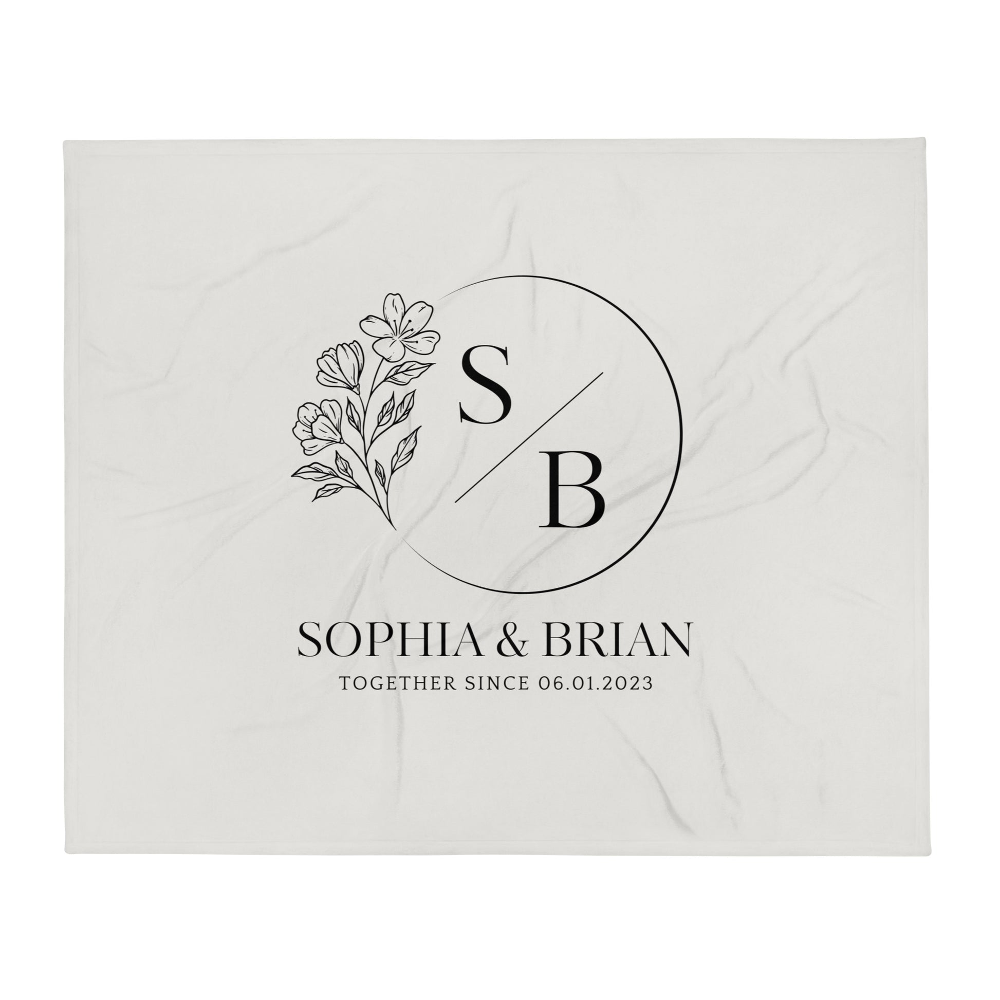 Personalized Couple Names Wedding Anniversary Gift Flowers Throw Blanket, 50" x 60"