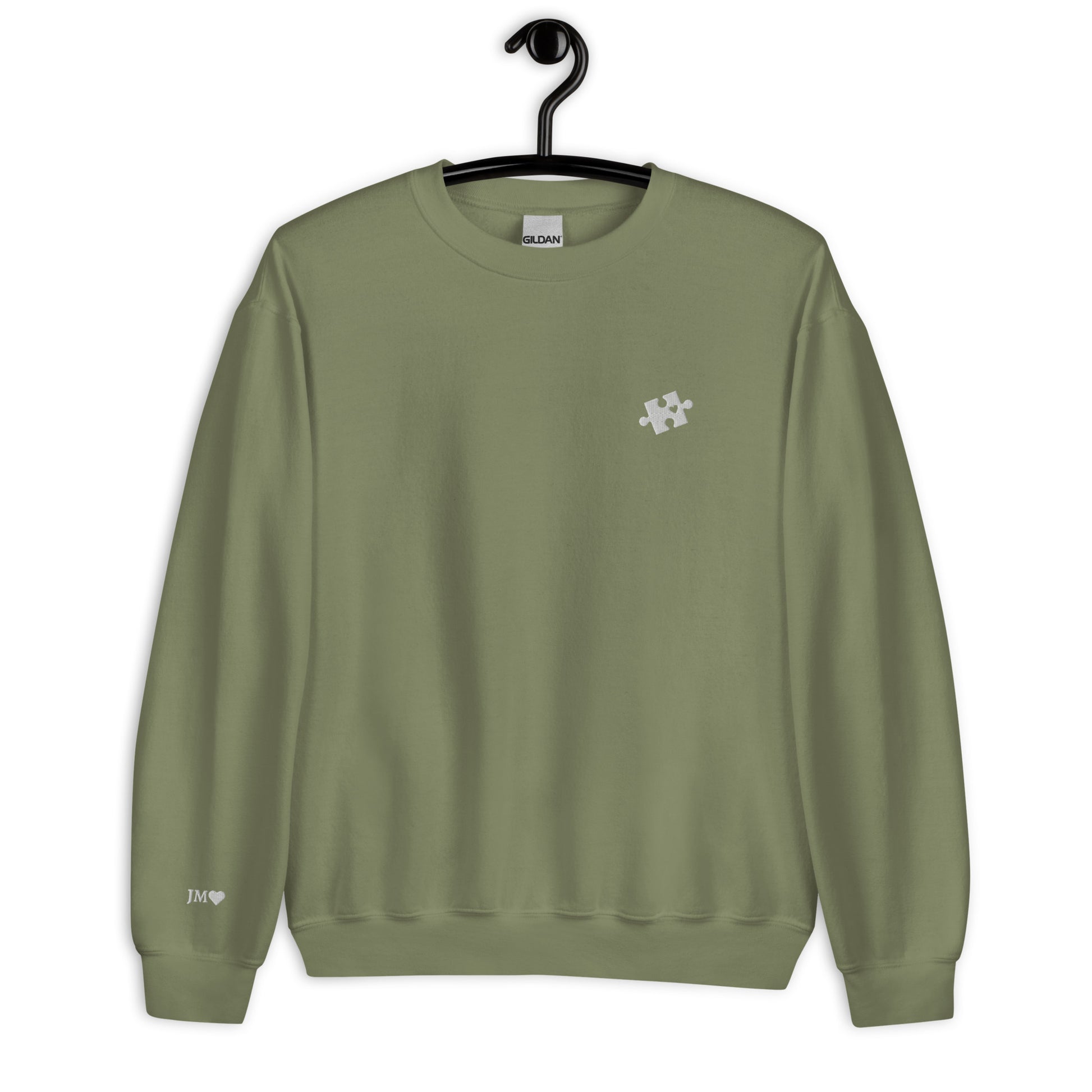 Custom I Found My Missing Puzzle Piece Embroidered Unisex Couple Sweatshirt Personalized Text on Sleeve