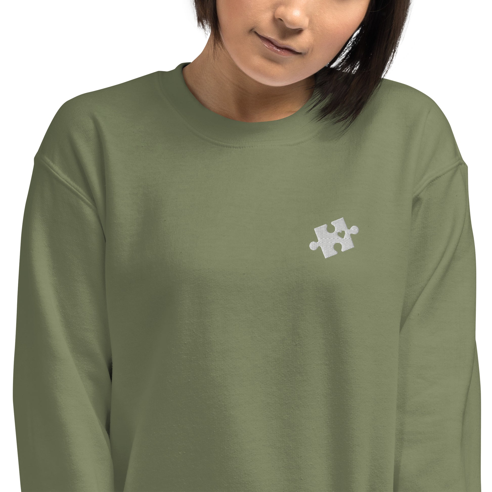 Custom I Found My Missing Puzzle Piece Embroidered Unisex Couple Sweatshirt Personalized Text on Sleeve
