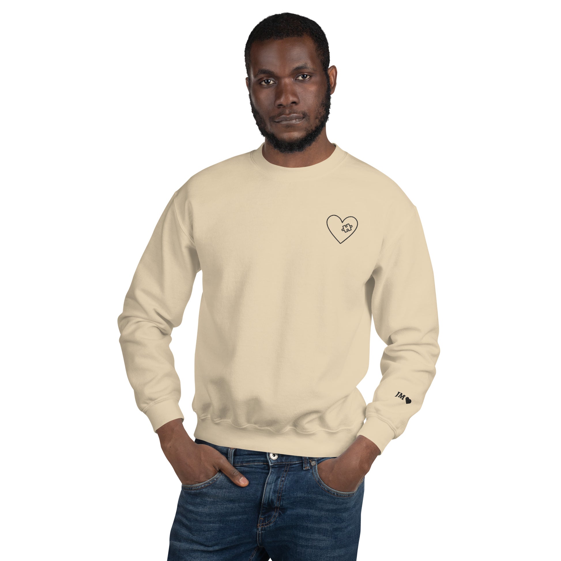 Custom I Found My Missing Puzzle Piece Embroidered Unisex Couple Sweatshirt Personalized Text on Sleeve