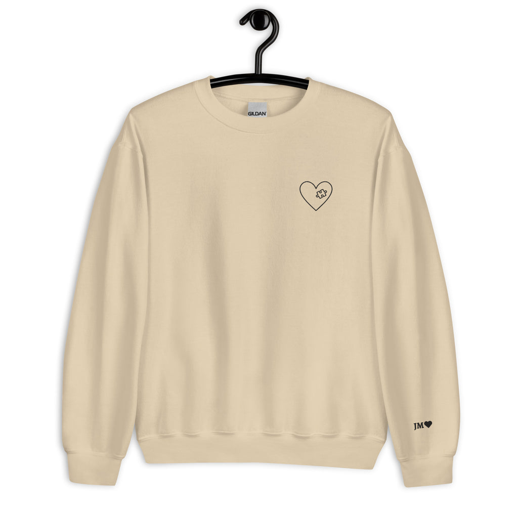 Custom I Found My Missing Puzzle Piece Embroidered Unisex Couple Sweatshirt Personalized Text on Sleeve