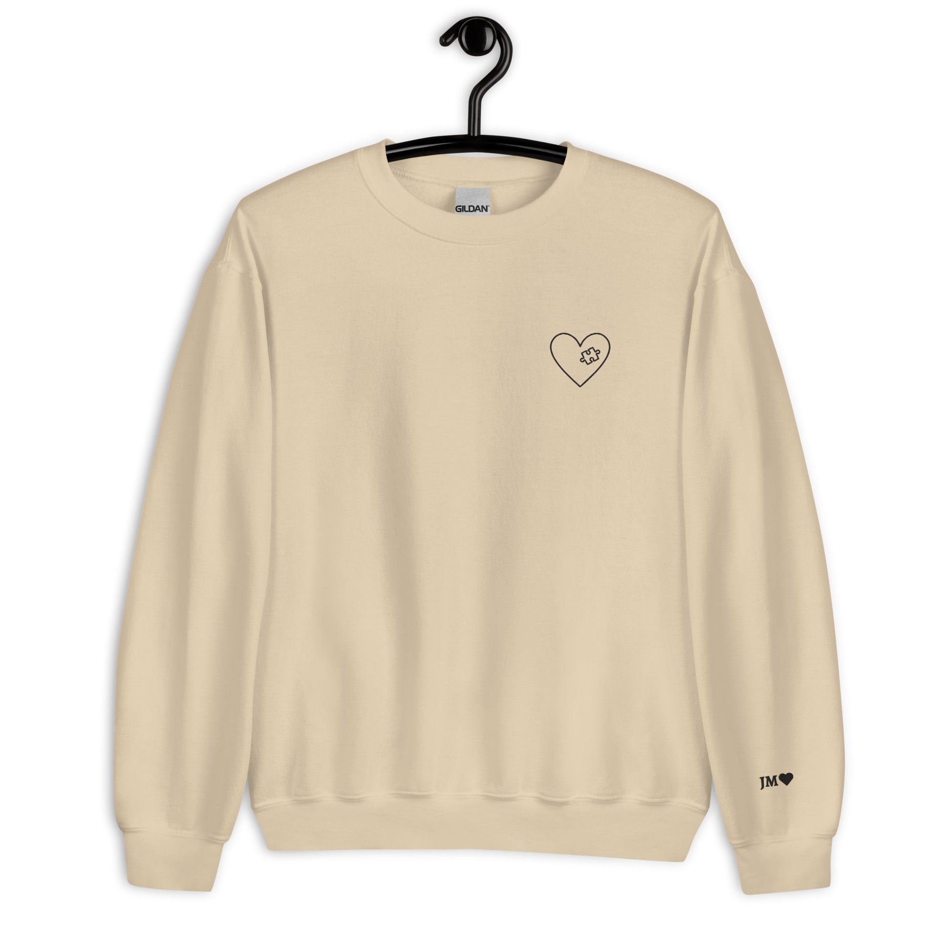 Custom I Found My Missing Puzzle Piece Embroidered Unisex Couple Sweatshirt Personalized Text on Sleeve