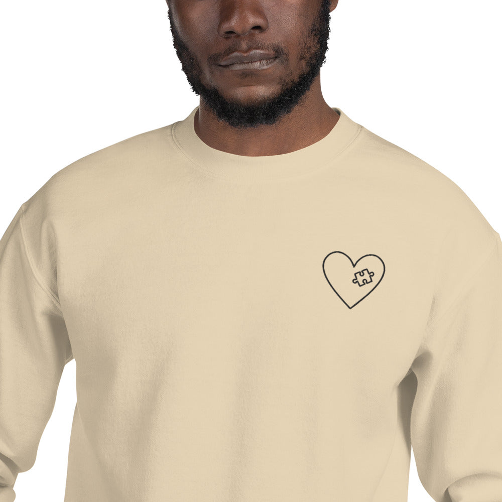 Custom I Found My Missing Puzzle Piece Embroidered Unisex Couple Sweatshirt Personalized Text on Sleeve